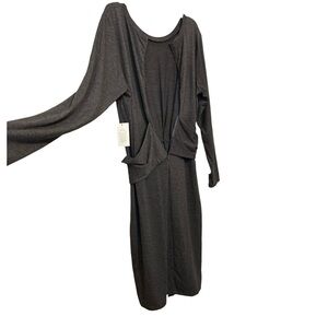 Eloquii Long Sleeve Stretch Dress with Tie Front, Zip Closure, Color Gray, Sz 20